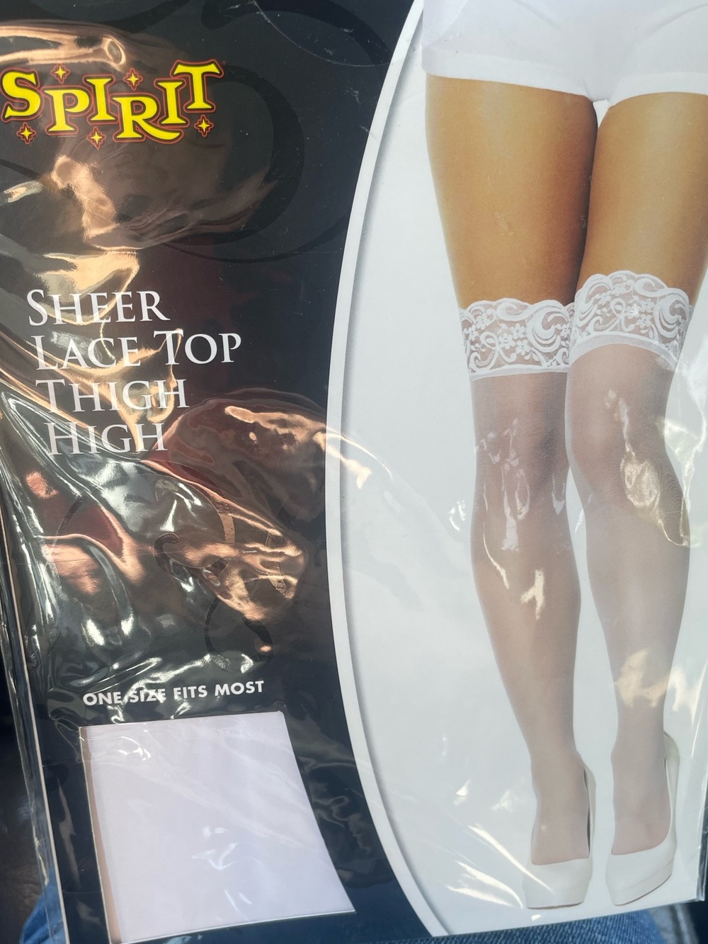 Spirit White Sheer Lace-Top Thigh High Stockings